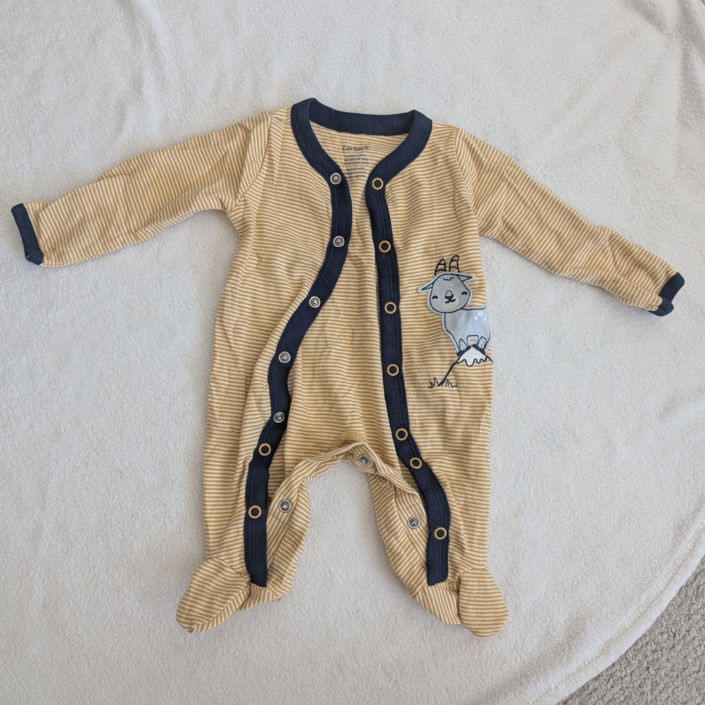 Striped Tan and Navy Kids One Piece
